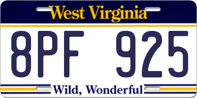WV license plate 8PF925