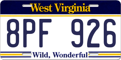 WV license plate 8PF926