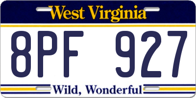 WV license plate 8PF927