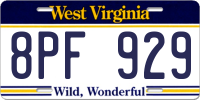 WV license plate 8PF929