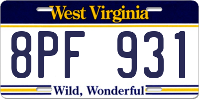 WV license plate 8PF931