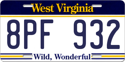 WV license plate 8PF932