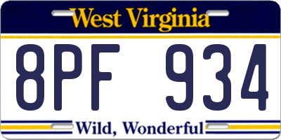 WV license plate 8PF934