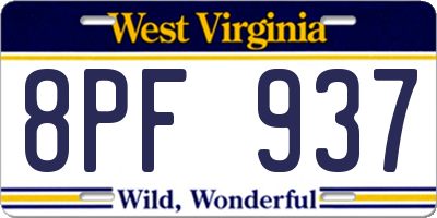 WV license plate 8PF937