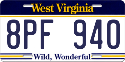 WV license plate 8PF940