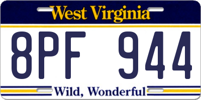 WV license plate 8PF944