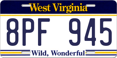 WV license plate 8PF945