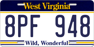 WV license plate 8PF948
