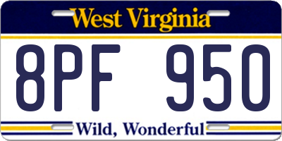 WV license plate 8PF950