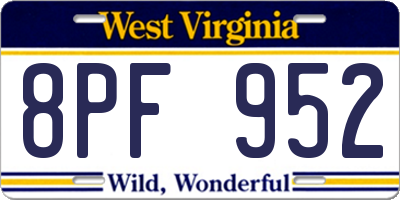 WV license plate 8PF952