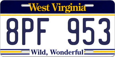 WV license plate 8PF953