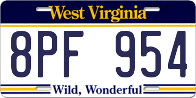WV license plate 8PF954