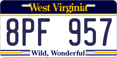 WV license plate 8PF957