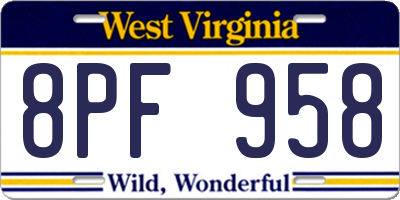 WV license plate 8PF958