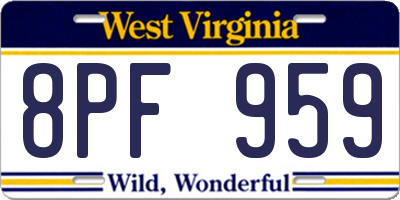 WV license plate 8PF959