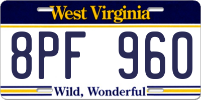 WV license plate 8PF960