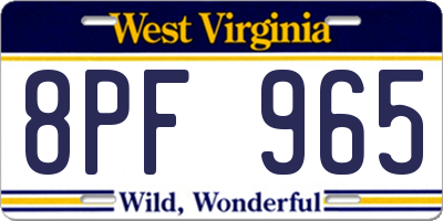 WV license plate 8PF965