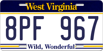 WV license plate 8PF967
