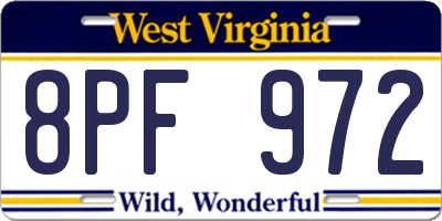 WV license plate 8PF972