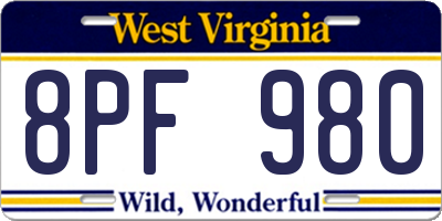 WV license plate 8PF980