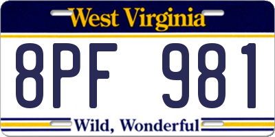 WV license plate 8PF981