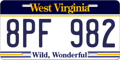 WV license plate 8PF982