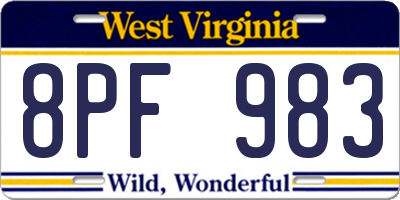 WV license plate 8PF983