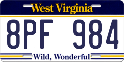WV license plate 8PF984