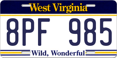 WV license plate 8PF985