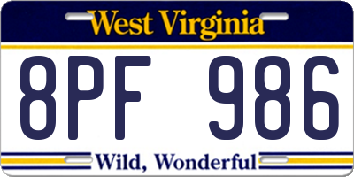 WV license plate 8PF986