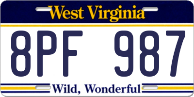 WV license plate 8PF987
