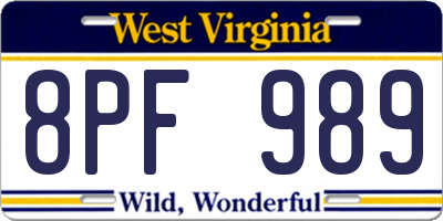 WV license plate 8PF989