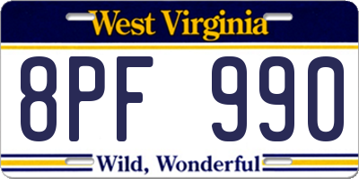 WV license plate 8PF990