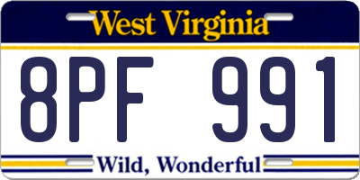 WV license plate 8PF991