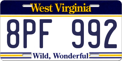 WV license plate 8PF992