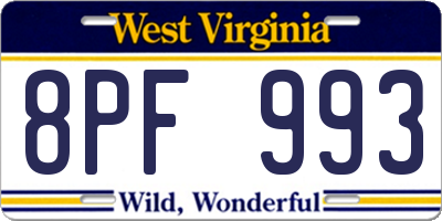 WV license plate 8PF993