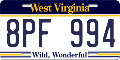 WV license plate 8PF994