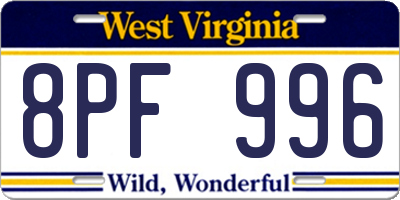 WV license plate 8PF996