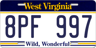 WV license plate 8PF997