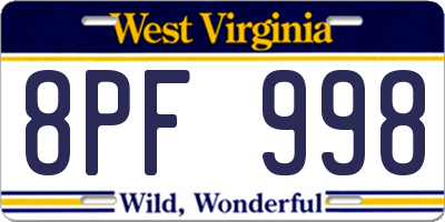 WV license plate 8PF998