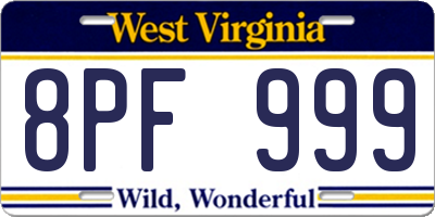 WV license plate 8PF999
