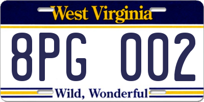 WV license plate 8PG002