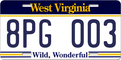 WV license plate 8PG003