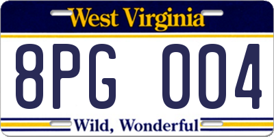 WV license plate 8PG004