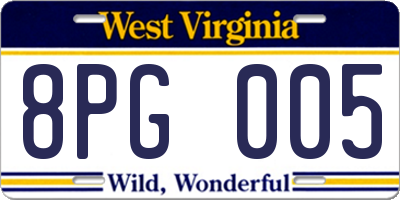 WV license plate 8PG005
