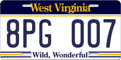 WV license plate 8PG007