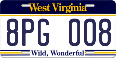 WV license plate 8PG008