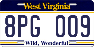 WV license plate 8PG009