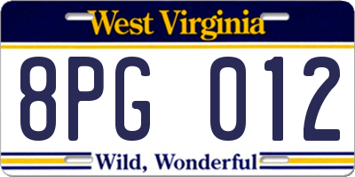 WV license plate 8PG012