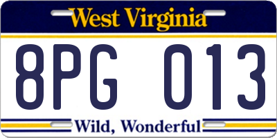 WV license plate 8PG013
